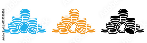 Colorful poker chip stacks in blue orange and black