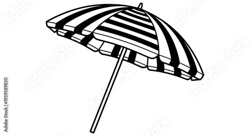 Simple black and white illustration of a beach umbrella providing shade on a sunny day outdoors with a clean and minimalist design
