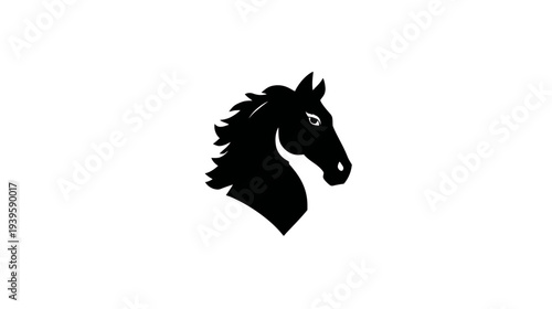 Elegant black horse head silhouette on a clean white background. Equestrian animal icon, strong graphic design element, wild mammal symbol.
