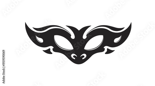 Elegant black stylized masquerade mask with intricate design, isolated on white. Perfect for carnival, mystery, party, and celebration themes.