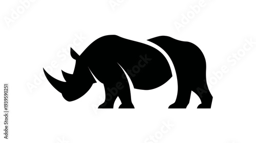 Strong Black Rhinoceros Silhouette Icon for Wildlife and Nature Concepts. Minimalist Graphic Design of a Wild Animal.