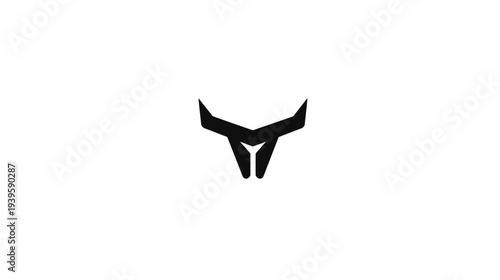 Minimalist black bull head logo icon, abstract geometric animal symbol on white background, strength and power concept