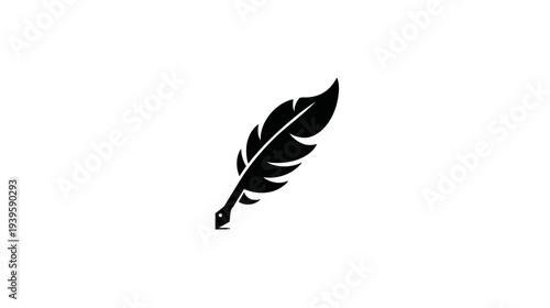 Black quill feather pen vector icon, symbolizing writing, education, literature, history, and old-fashioned communication.