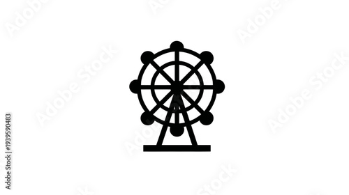 Minimalist Black and White Ferris Wheel Icon. Outline Illustration of an Amusement Park Ride, Fairground Attraction Graphic Element