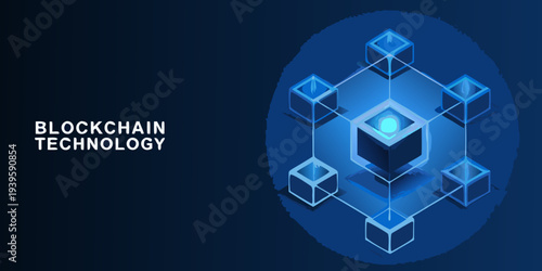 Abstract blockchain technology design with interconnected isometric cubes