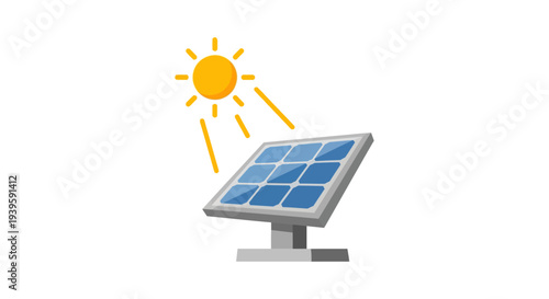 Solar Panel Harnessing Sun Rays for Clean, Renewable Energy Icon Illustration