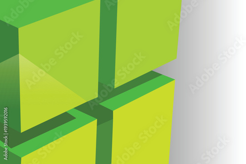 A close up view of interconnected bright green cubes forming an abstract geometric pattern against a light gray background high quality