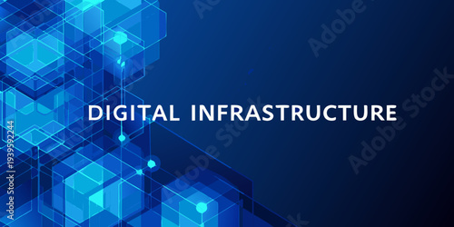 Abstract blue geometric background with the text digital infrastructure