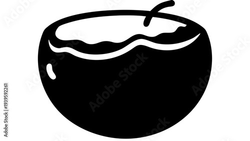 coconut black silhouette icon, tropical fruit silhouette, transparent background