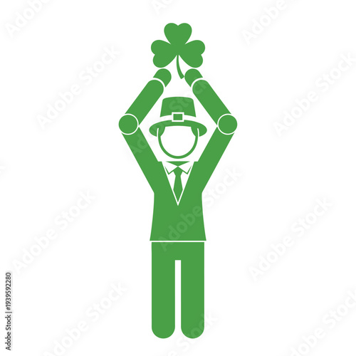 St patricks day irish leprechaun holding up clover leaf isolated on background