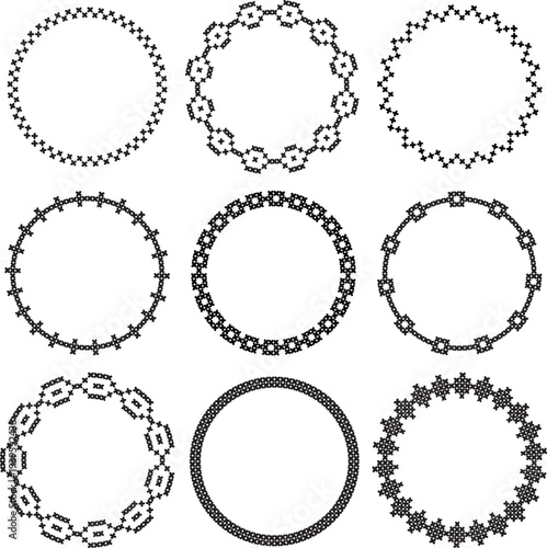 black cross stitch circle frames