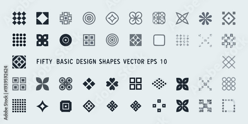 Collection of fifty geometric designs and patterns in a grid layout