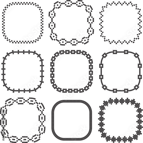 black cross stitch rounded square frames
