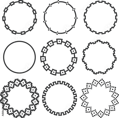 black cross stitch vector circle frames