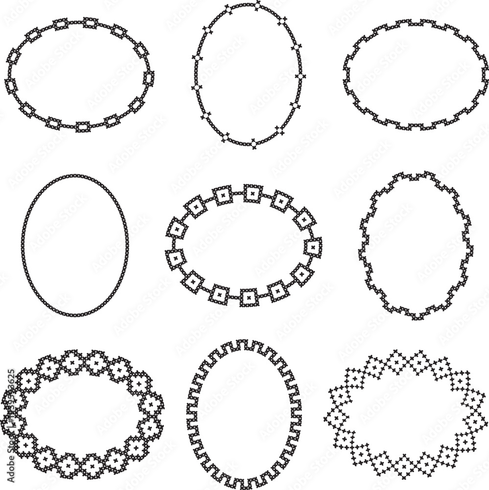 Obraz premium black cross stitch vector oval frames