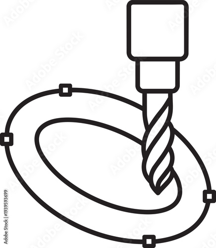 milling tool following circular vector path with anchor points industrial computer numerical control machine icon isolated