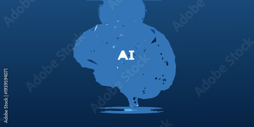 Abstract blue image featuring the letters ai within a human head