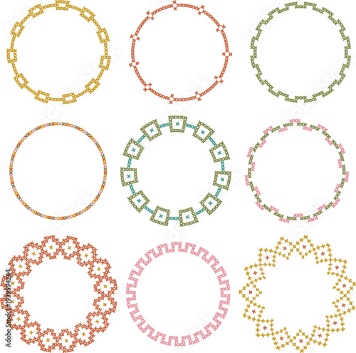 color cross stitch vector circle frames