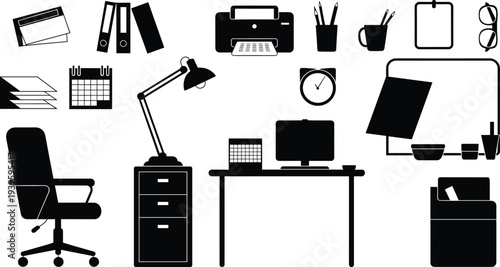 Black silhouette collection of families and individuals engaged in daily life activities including walking, 