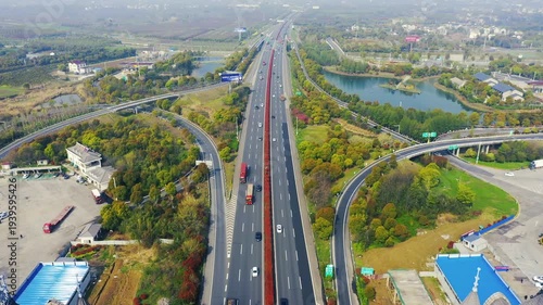 Wallpaper Mural Highway Interchange Aerial View with River and Urban Development Torontodigital.ca