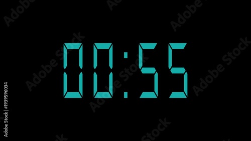 4K countdown animation, 1 minutes displays a timer counting down minutes and seconds.