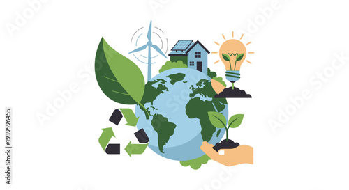 Environmental Sustainability Concept: Green Energy, Recycling & Nature Conservation