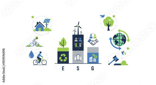 ESG Environmental Social Governance Concept with Sustainable Development Icons, Corporate Responsibility & Green Investing