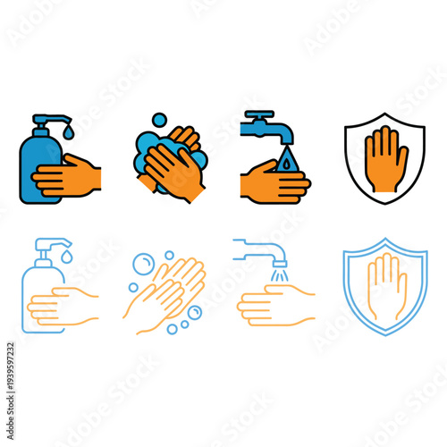 Hand Washing and Protection Icons vector