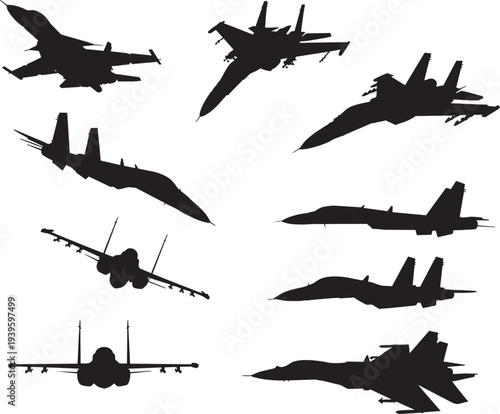 Set of basketball players silhouettes in various action poses isolated on white.