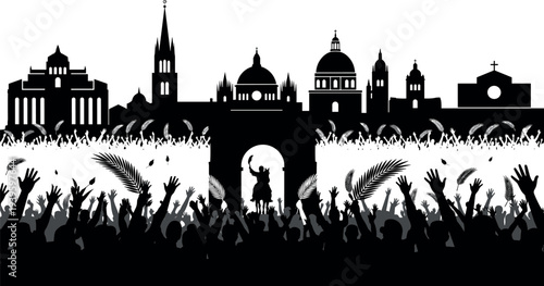 Set, of, Black, Silhouette, Palm, Sunday, Religious, Icons, Easter, Eggs, Rabbit, Sheep, Flower, Grass, Tulips, Daffodils, Party, Masks, and,