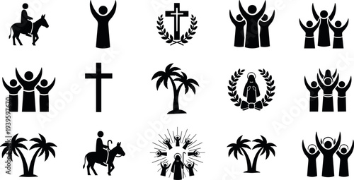 Set, of, Religious, Palm, Sunday, Icons, Easter, Eggs, Farm, Animals, Rabbit, Sheep, Flower, Silhouettes, Halloween, Pumpkins, Apples, and, Nature,