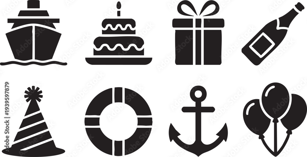 Fototapeta premium Birthday Summer Travel Icon Collection set 