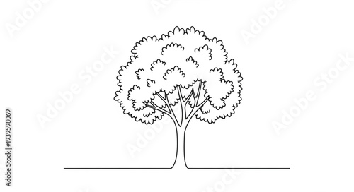Detailed Illustration of a Mature Tree with Full Canopy.