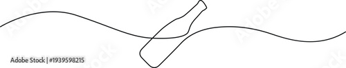Illustration of minimalist line art drawing of a bottle and ocean wave