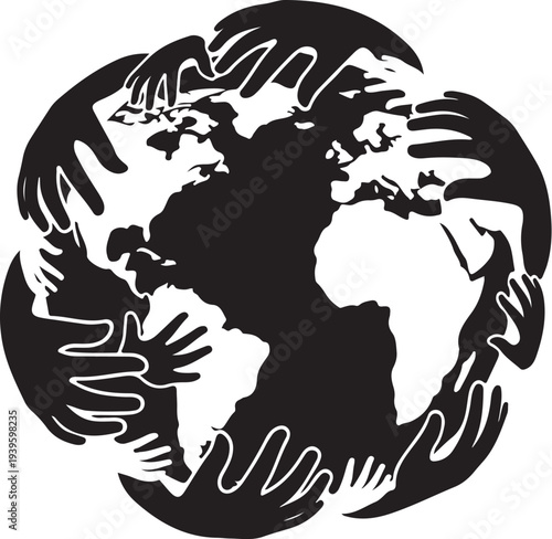 Hands around the Earth in unity and solidarity concept