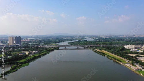 Wallpaper Mural Pearl River Guangzhou Aerial View with Bridges and Urban Skyline Torontodigital.ca