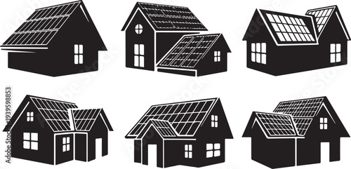 Solar Panels on Various House Styles and Designs Illustration