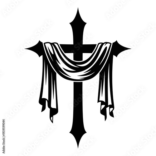 Ornate Christian Cross with Draped Fabric, a Symbol of Faith and Sacrifice.