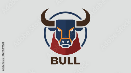 A stylized bull head logo with dark blue, red, and brown colors, set within a circular frame, with the word "BULL" below it.