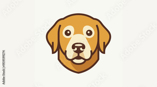 A friendly cartoon golden retriever dog's head with big eyes and a brown nose on a light background, depicted in a simple graphic style.