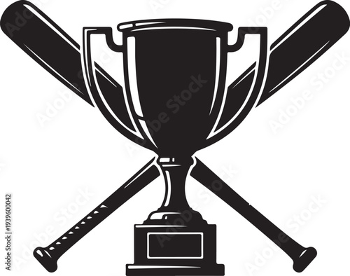Trophy Cup with Baseball Bats on White Background Illustration