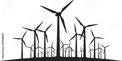 Silhouette of wind turbines on a hill landscape scene