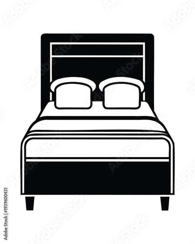 Double bed icon silhouette vector, bedroom furniture bed symbol illustration 