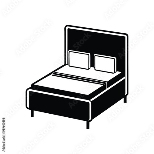 Double bed icon silhouette vector, bedroom furniture bed symbol illustration 