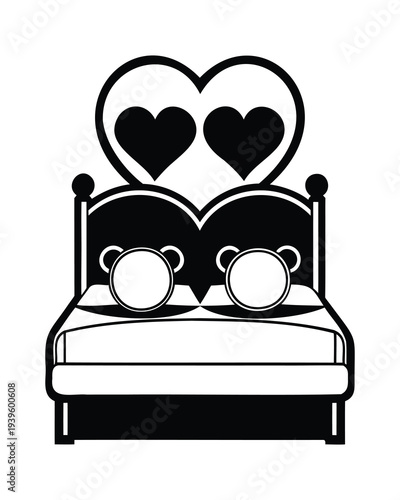 Double bed icon silhouette vector, bedroom furniture bed symbol illustration 