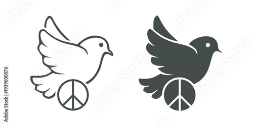 Dove Bird with Peace Sign Icon. Vector Illustration