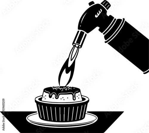 Culinary Blowtorch Caramelizing Creme Brulee silhouette vector illustration