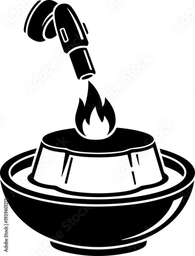 Culinary Blowtorch Caramelizing Creme Brulee silhouette vector illustration