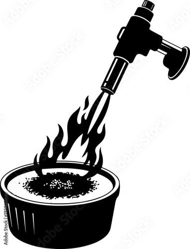 Culinary Blowtorch Caramelizing Creme Brulee silhouette vector illustration