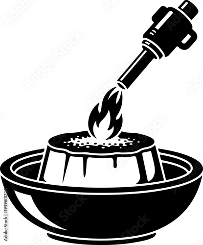 Culinary Blowtorch Caramelizing Creme Brulee silhouette vector illustration